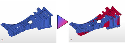 スーパースプリングバック機能で、変形前/後の断面線を意識した変形が可能