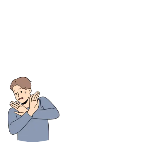 カレンダーと時計を背景に締め切りへの不安で拒否のジェスチャーをする人物のイラスト