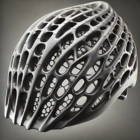 ラティス構造で軽量化された3Dプリント製自転車ヘルメットのクローズアップ写真
