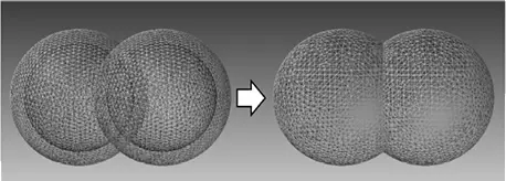 POLYGONALmeisterで重なった球状メッシュを統合・補正する処理結果