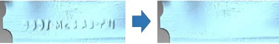 POLYGONALmeisterによるメッシュ上の刻印文字除去処理の前後比較