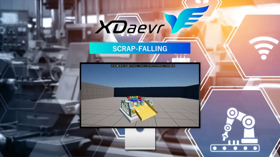 XDaevr SCRAP-FALLINGのアイキャッチ画像。工場自動化とスマート製造のためのスクラップシュミレーションシステム